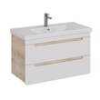 Тумба под умывальник Lemark OLIVIA 100 см подвесная, 2 ящика, цвет корпуса: Дуб кантри, цвет фасада: Белый глянец LM08OL100T